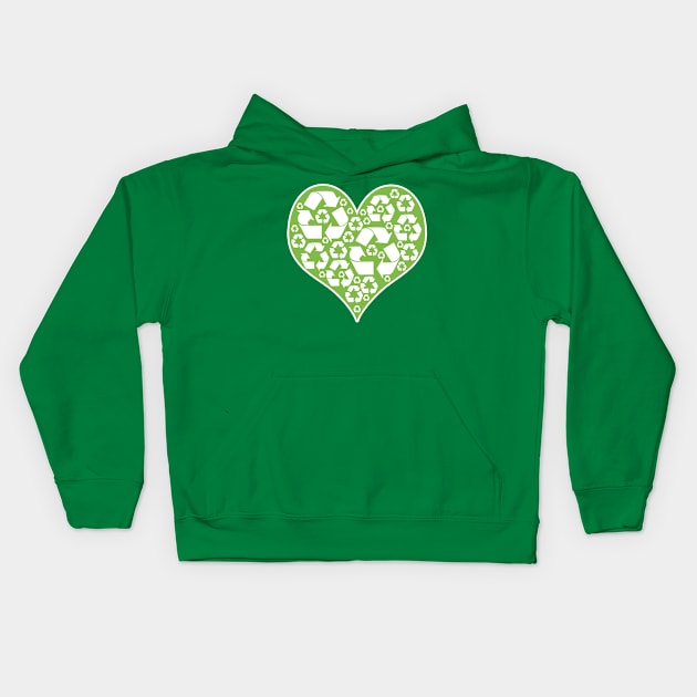 Green Heart Recycle Kids Hoodie by oddmatter